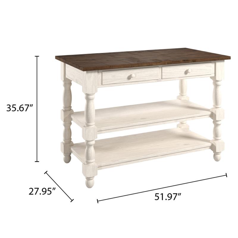 Wood Kitchen Island 2 Drawers 2 Shelf White Distressed | Furniture Dash