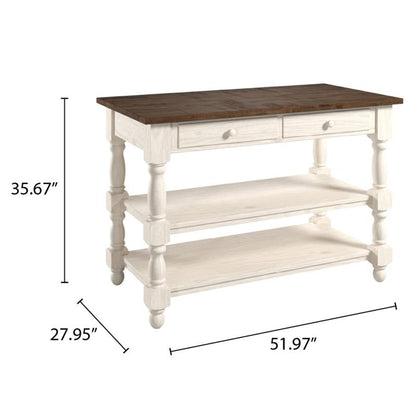 Wood Kitchen Island 2 Drawers 2 Shelf White Distressed | Furniture Dash