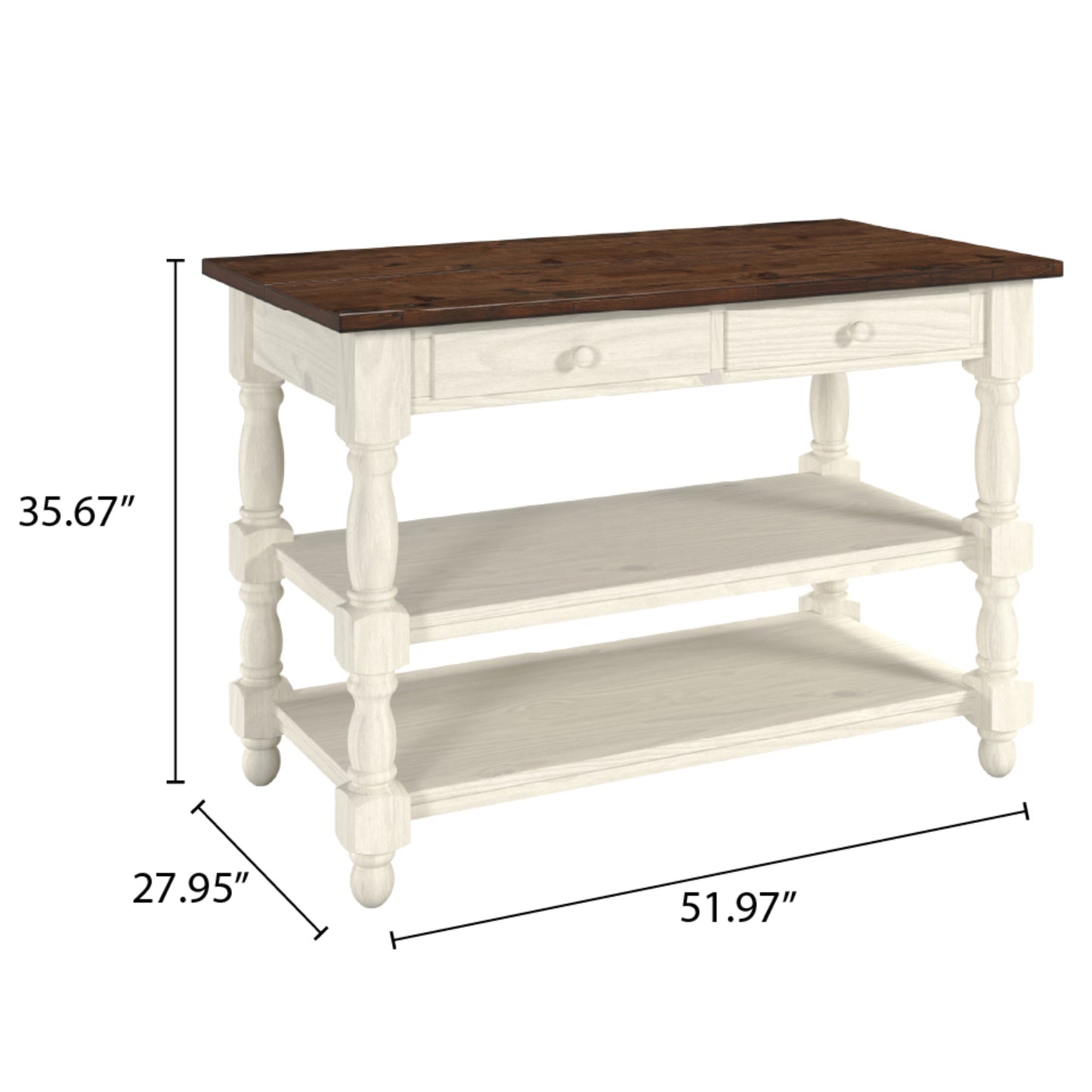Wood Kitchen Island 2 Drawers 2 Shelf White Distressed | Furniture Dash