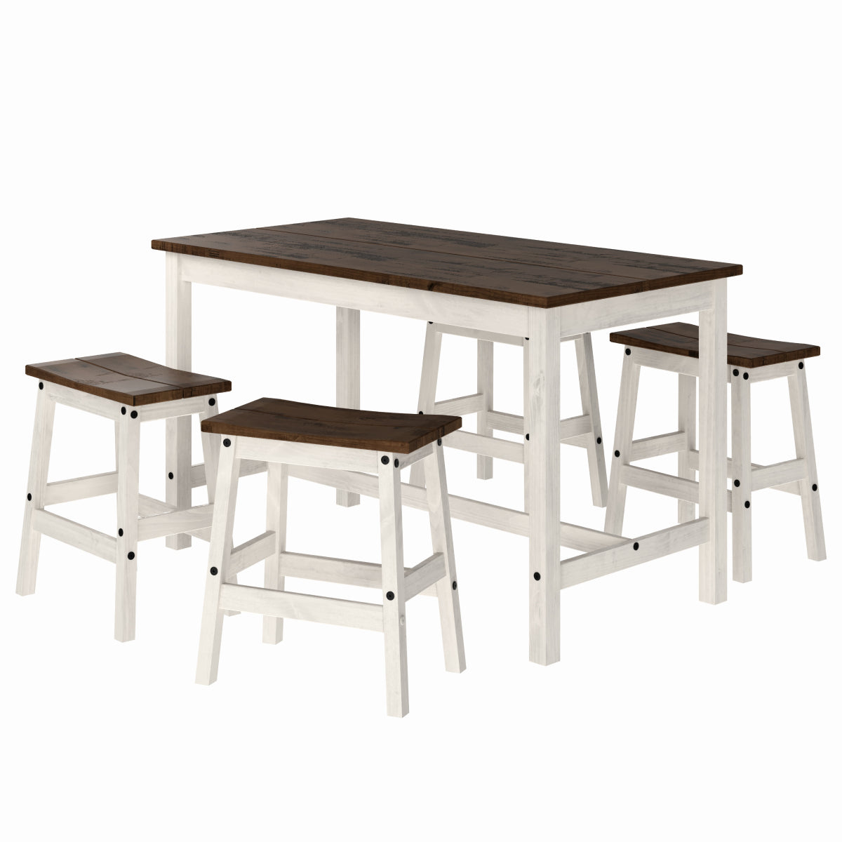 Wood Dining Set Table and 4 Stools Harvest White Distressed | Furniture Dash