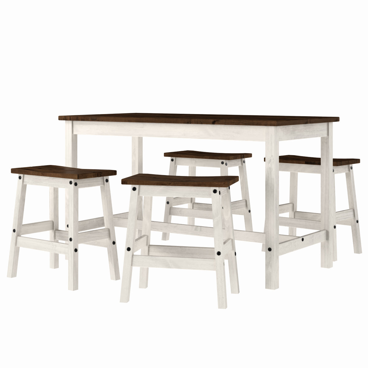 Wood Dining Set Table and 4 Stools Harvest White Distressed | Furniture Dash