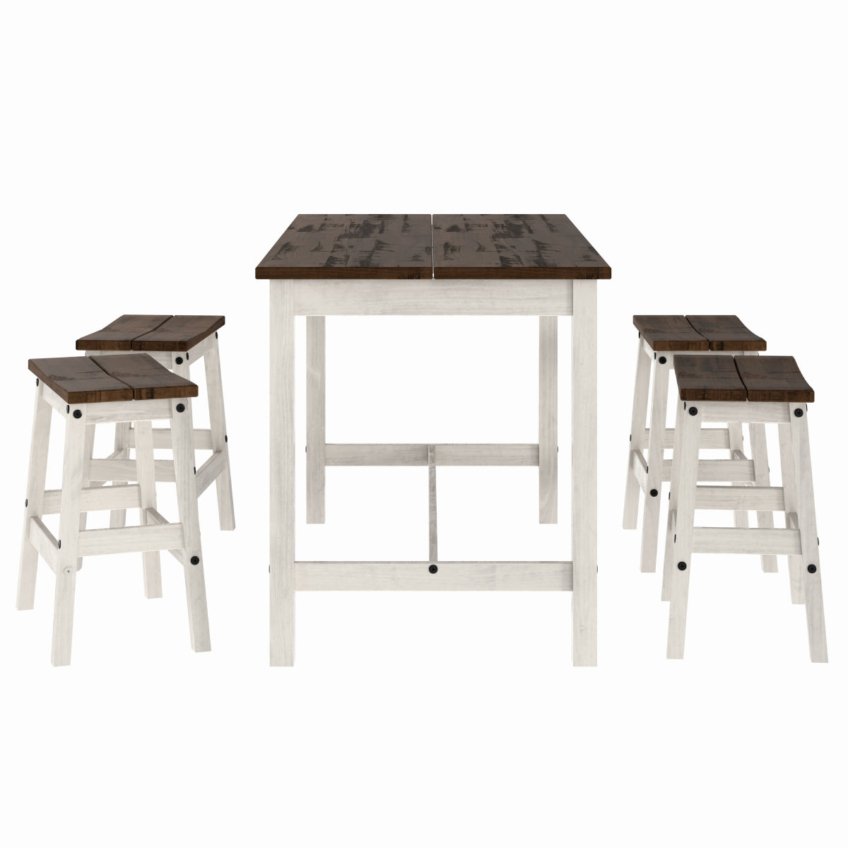 Wood Dining Set Table and 4 Stools Harvest White Distressed | Furniture Dash