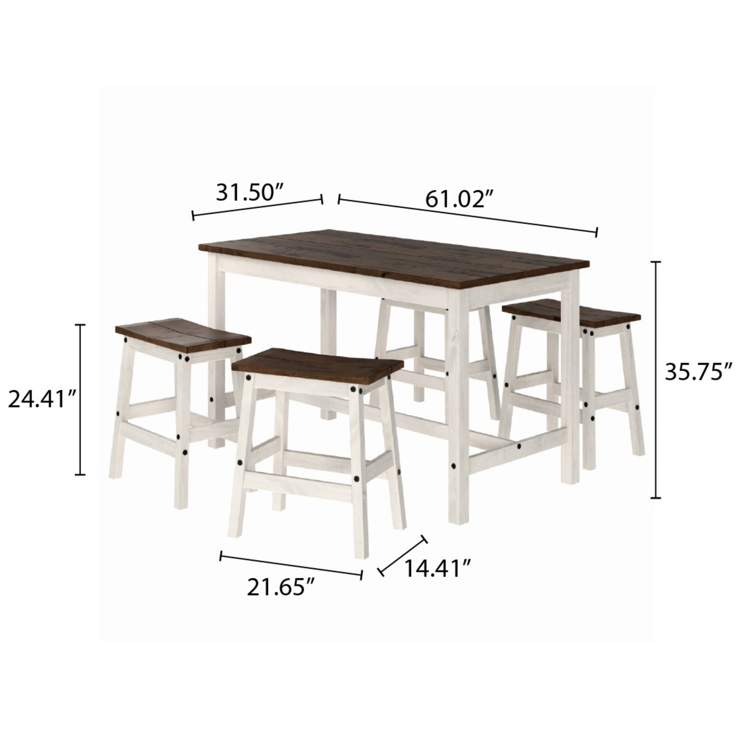 Wood Dining Set Table and 4 Stools Harvest White Distressed | Furniture Dash