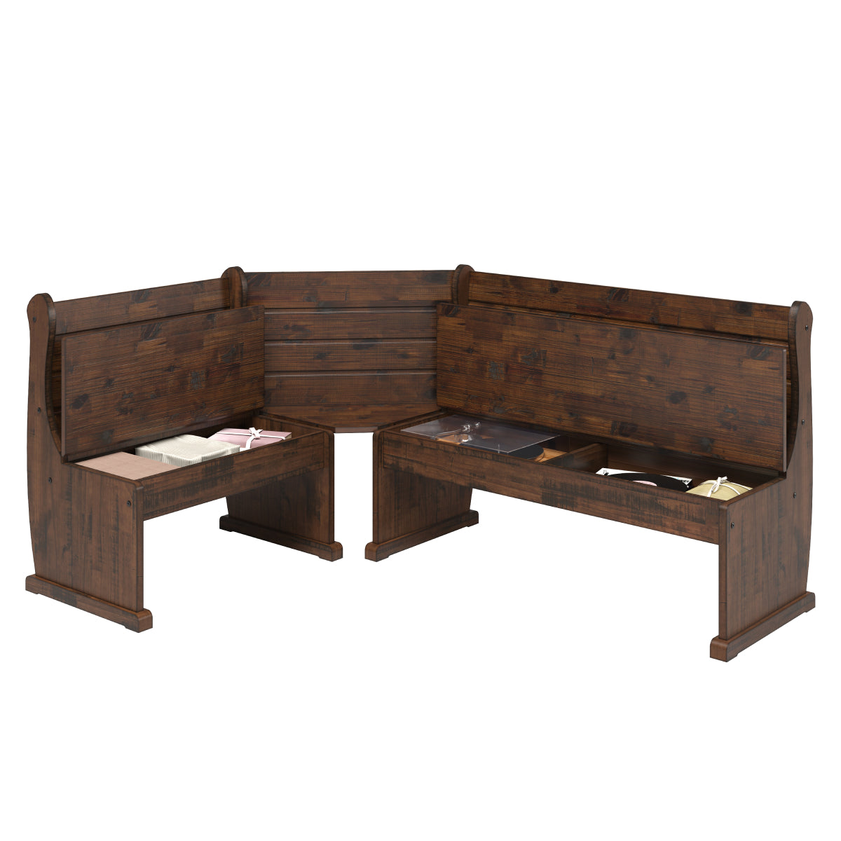 Corner Dining Set Harvest Walnut Distressed | Furniture Dash
