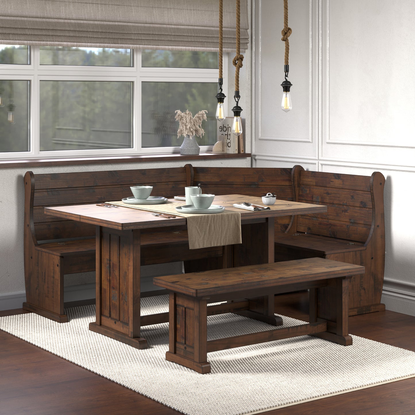 Corner Dining Set Harvest Walnut Distressed | Furniture Dash