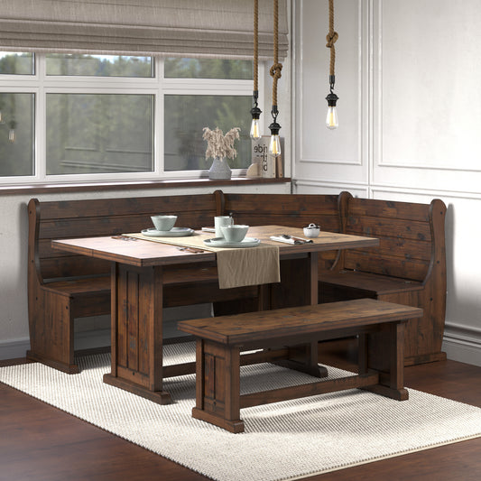 Corner Dining Set Harvest Walnut Distressed | Furniture Dash