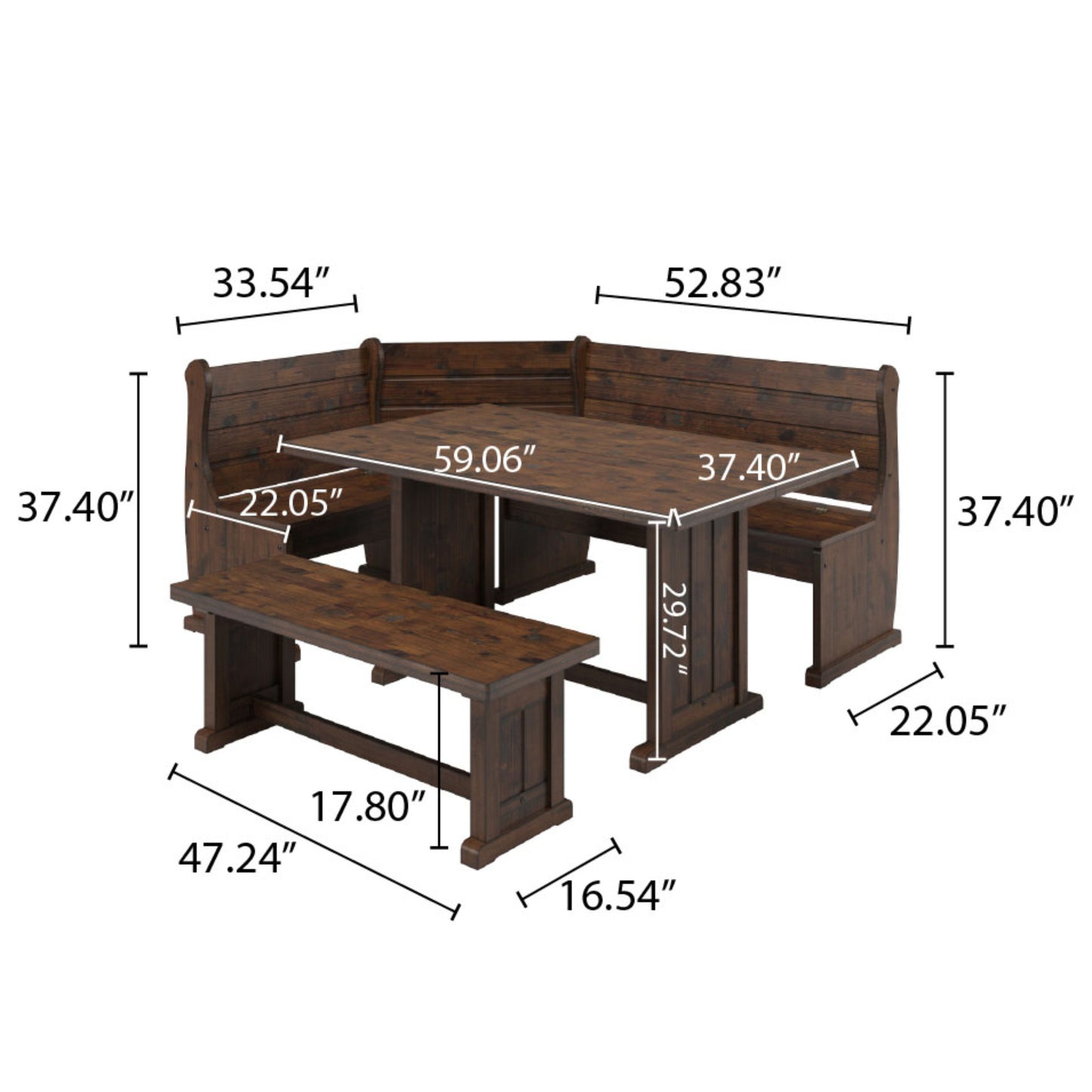 Corner Dining Set Harvest Walnut Distressed | Furniture Dash