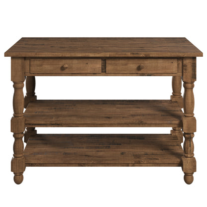 Wood Kitchen Island 2 Drawers 2 Shelf Walnut | Furniture Dash