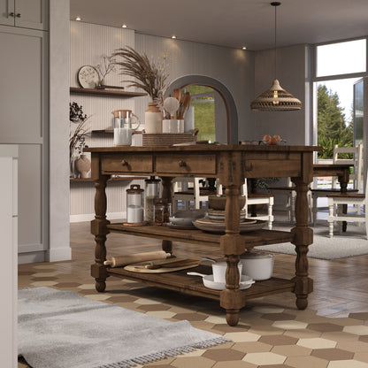 Wood Kitchen Island 2 Drawers 2 Shelf Walnut | Furniture Dash