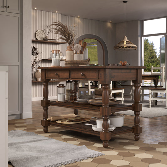 Wood Kitchen Island 2 Drawers 2 Shelf Walnut | Furniture Dash