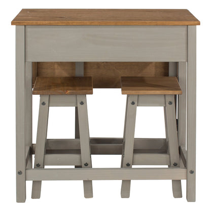 Wood Breakfast Set of Drop Leaf Table and 2 Stools Corona Gray | Furniture Dash