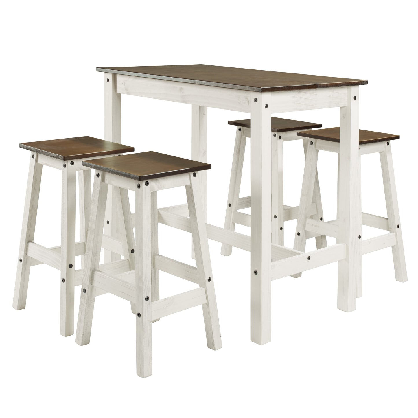Wood Bar Height Dining Set and 4 Stools White Distressed | Furniture Dash