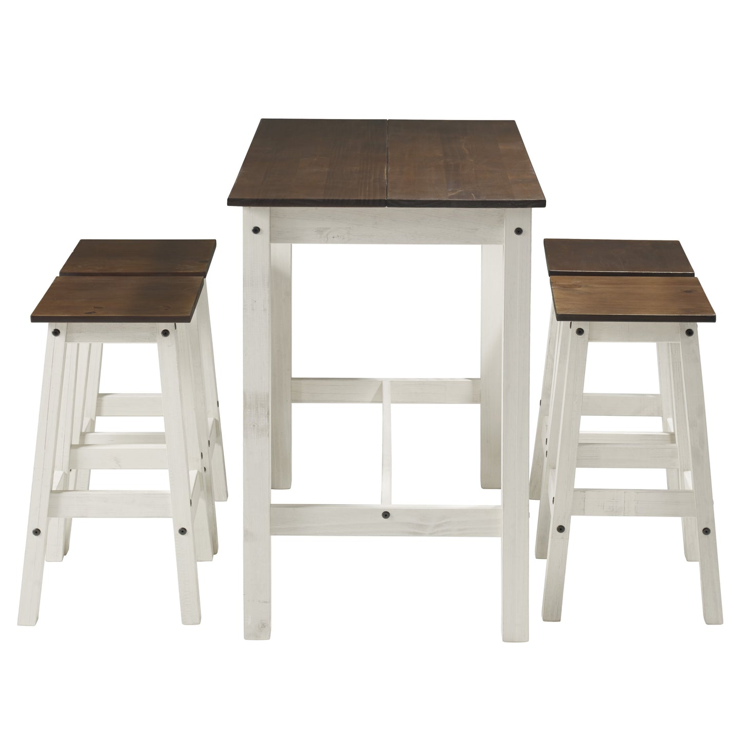 Wood Bar Height Dining Set and 4 Stools White Distressed | Furniture Dash