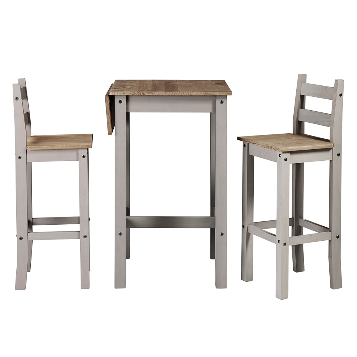Wood Bar Height Dining Set of Drop Leaf Table and 2 Chairs Corona Gray | Furniture Dash