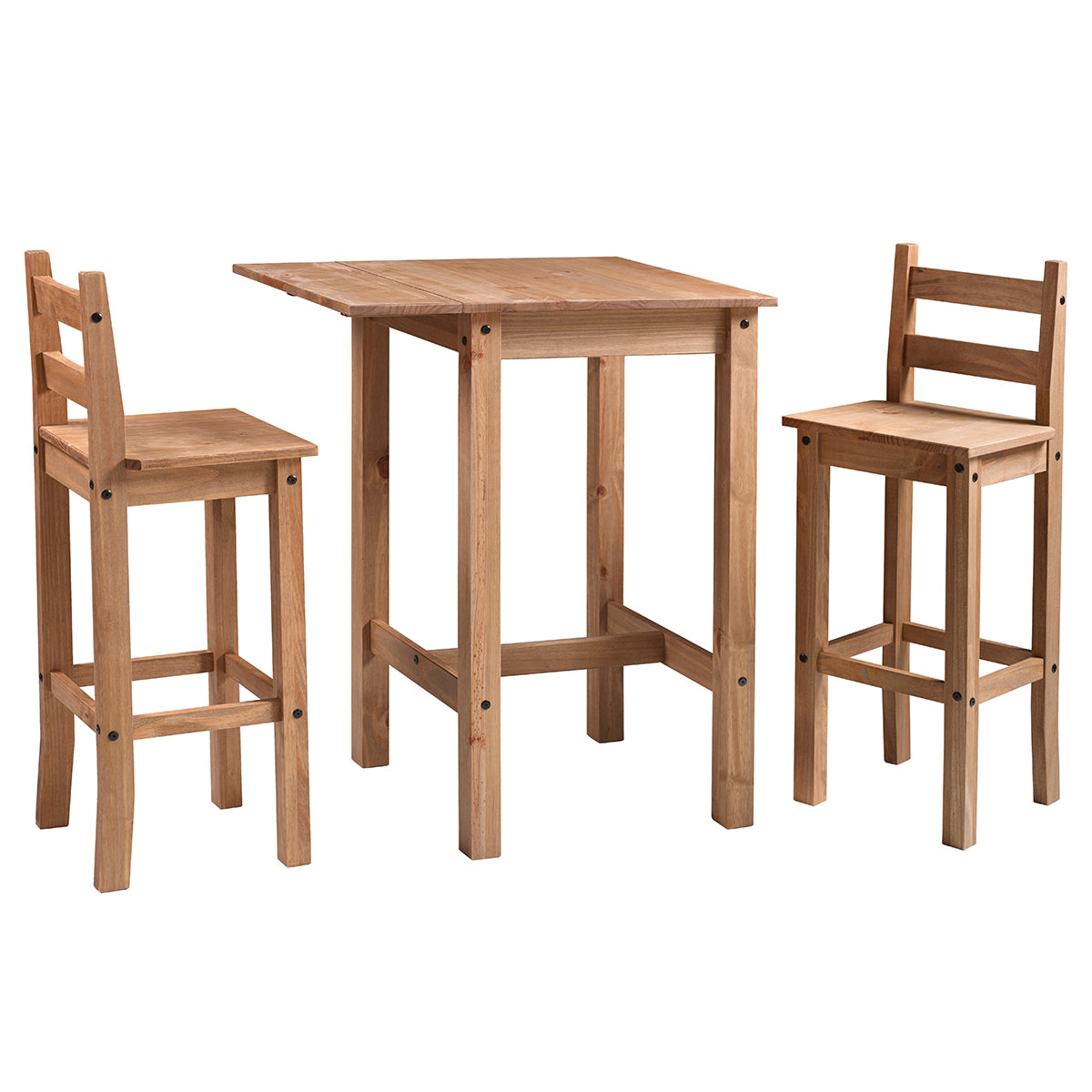 Wood Bar Height Dining Set of Drop Leaf Table and 2 Chairs Corona | Furniture Dash