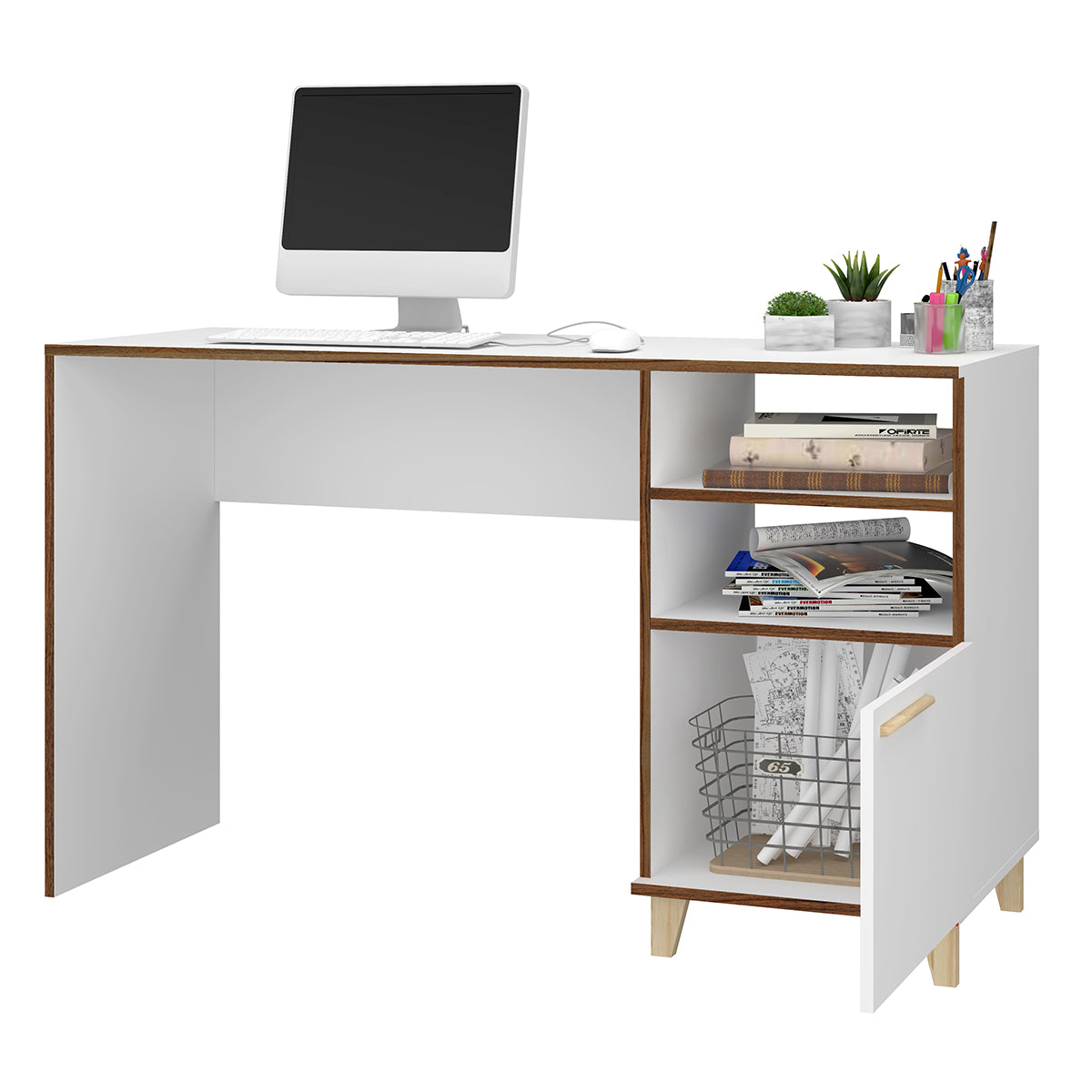 Computer Desk White and Wood | Furniture Dash