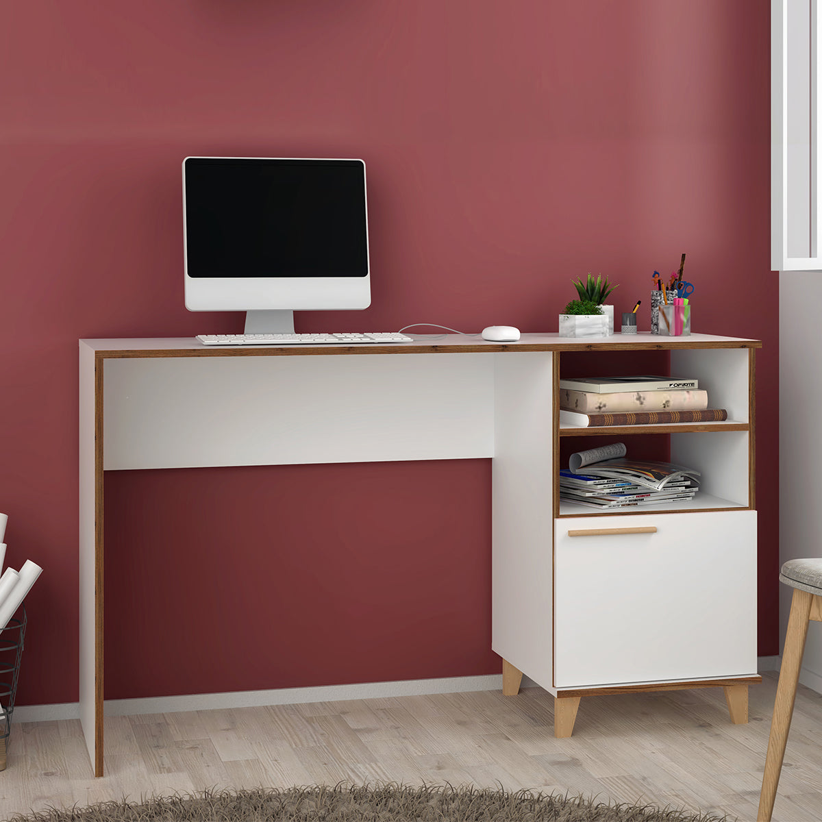Computer Desk White and Wood | Furniture Dash