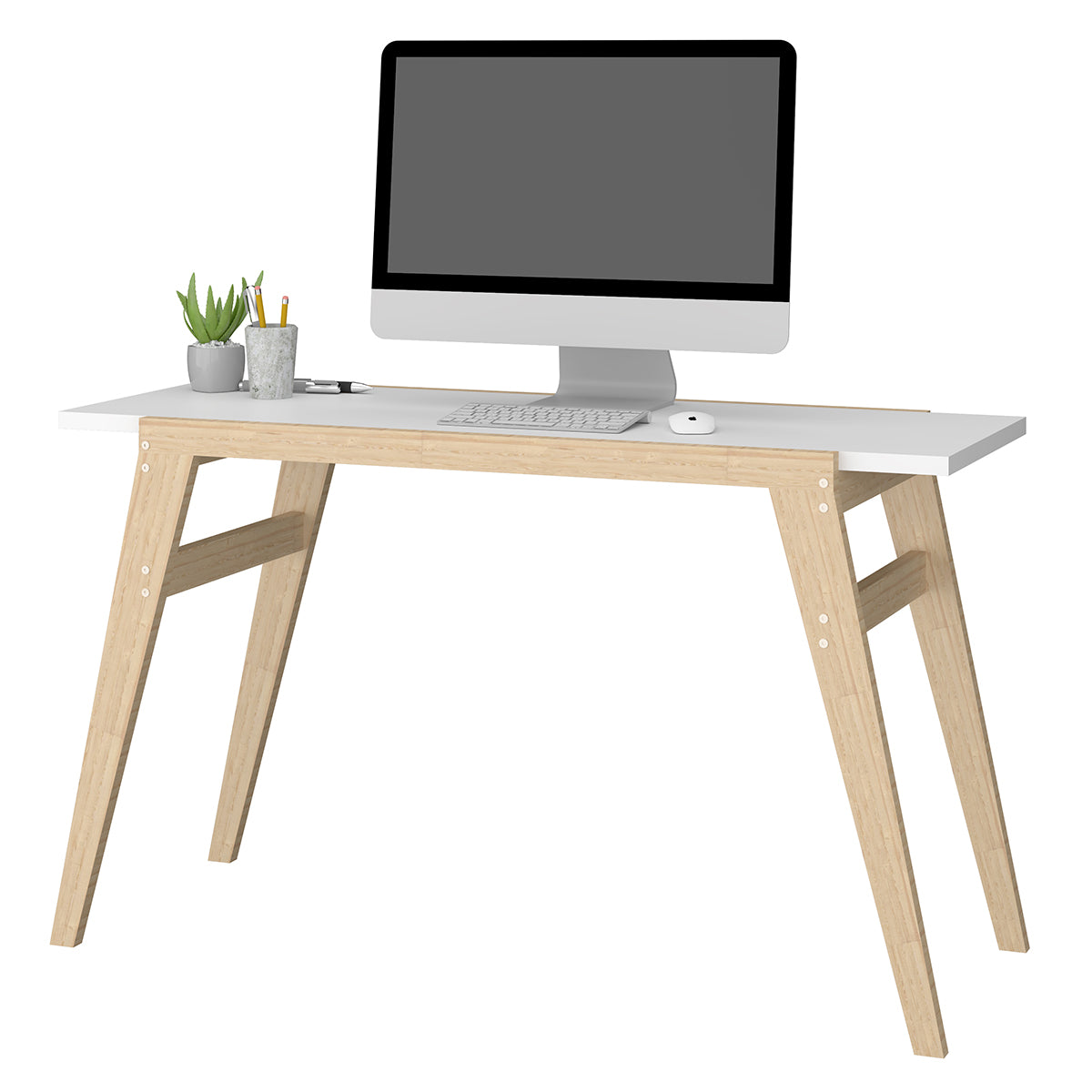 Computer Desk White with Oak Feet | Furniture Dash