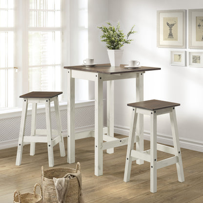 Wood Bar Height Dining Set of Drop Leaf Table and 2 Stools White Distressed | Furniture Dash