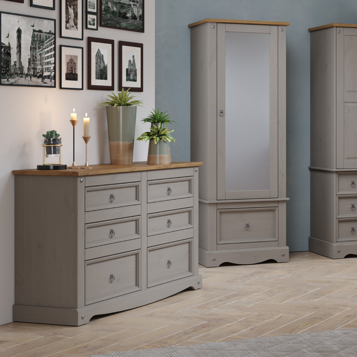 Wood Dresser 3+3 Drawers Chest Corona Gray | Furniture Dash
