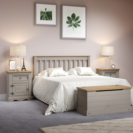 Wood Slatted Full Double Size Bed Corona Gray | Furniture Dash