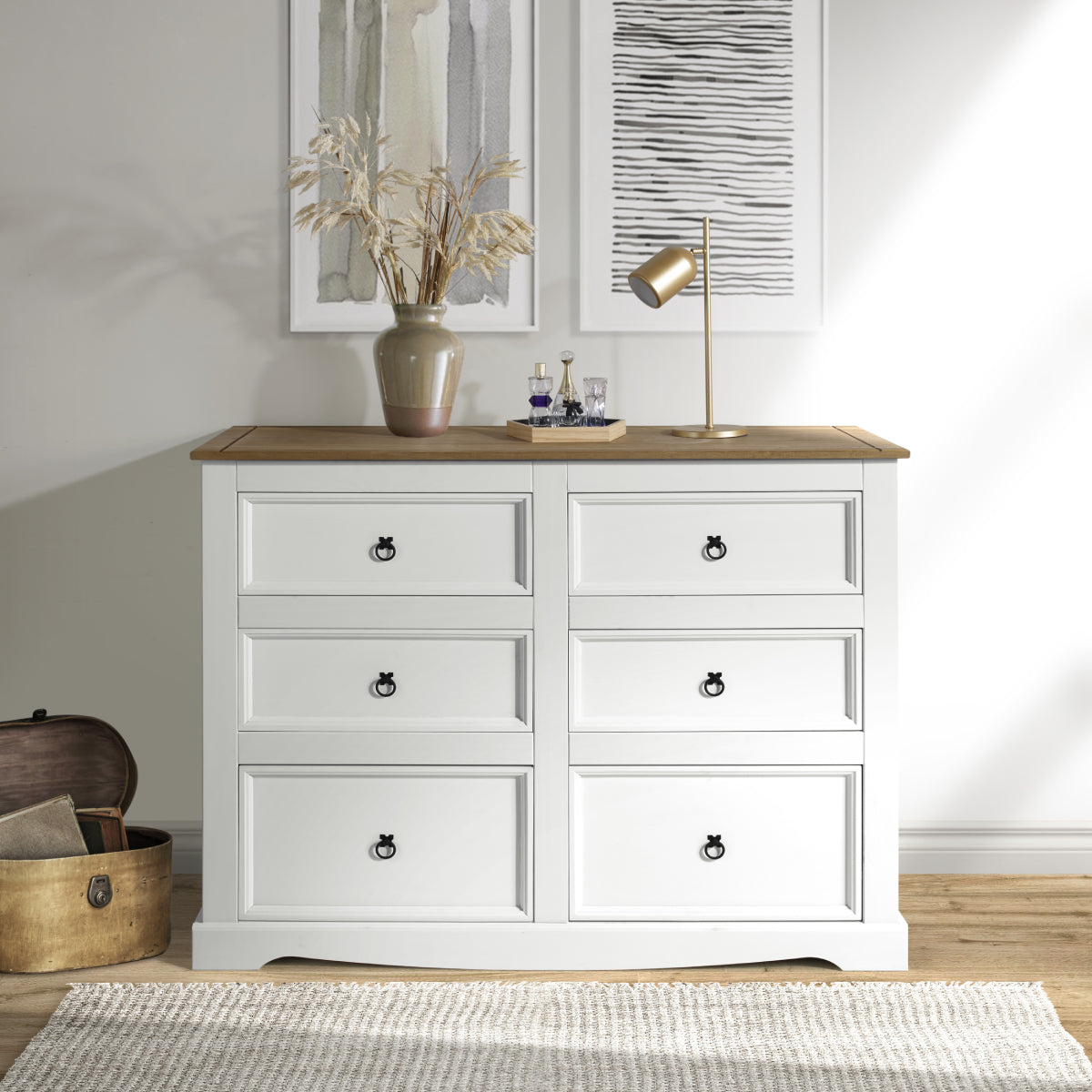 Wood Dresser 3+3 Drawers Chest Corona Snow | Furniture Dash