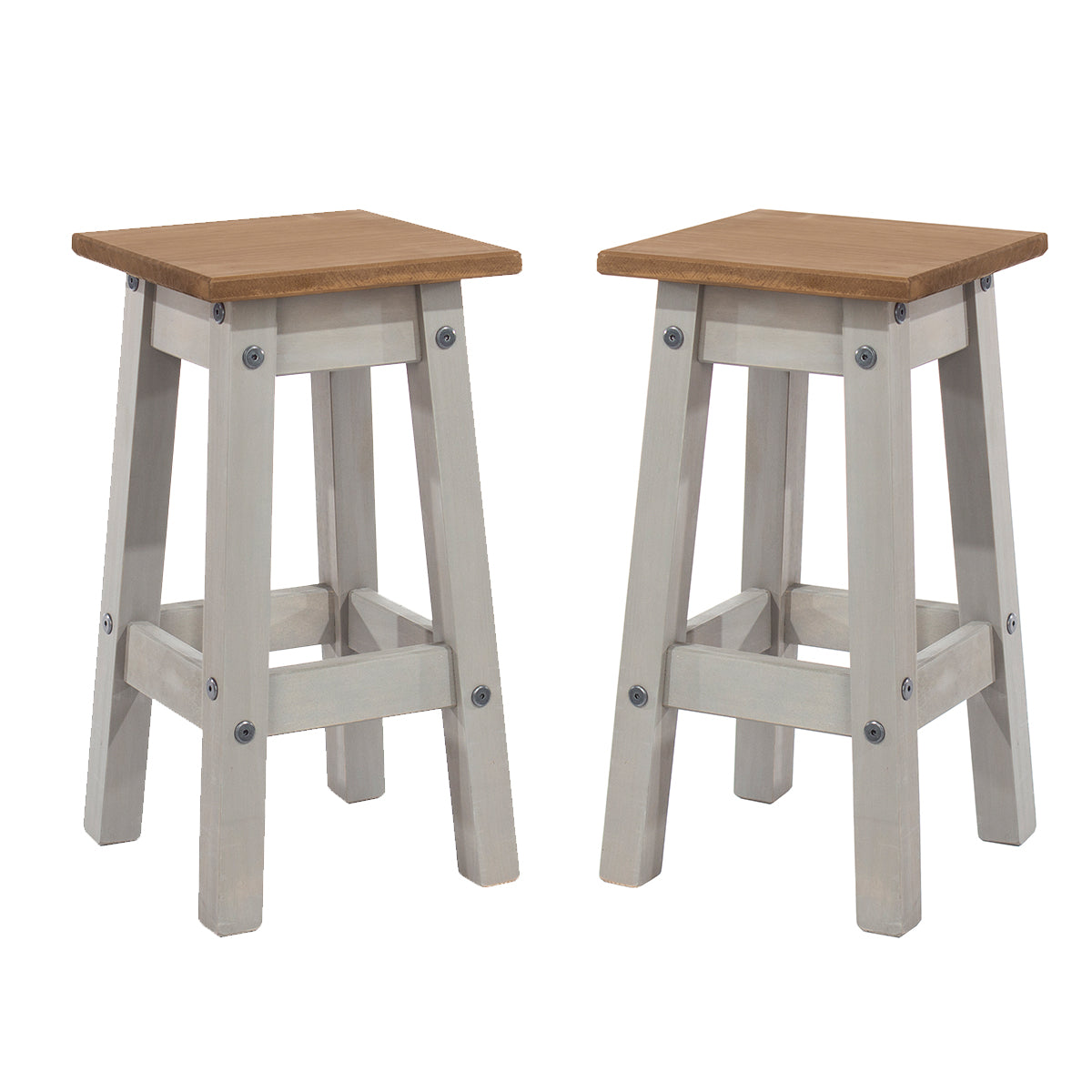 Wood Set of 2 Kitchen Stools Corona Gray | Furniture Dash