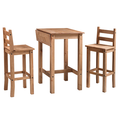 Wood Bar Height Dining Set of Drop Leaf Table and 2 Chairs Corona | Furniture Dash