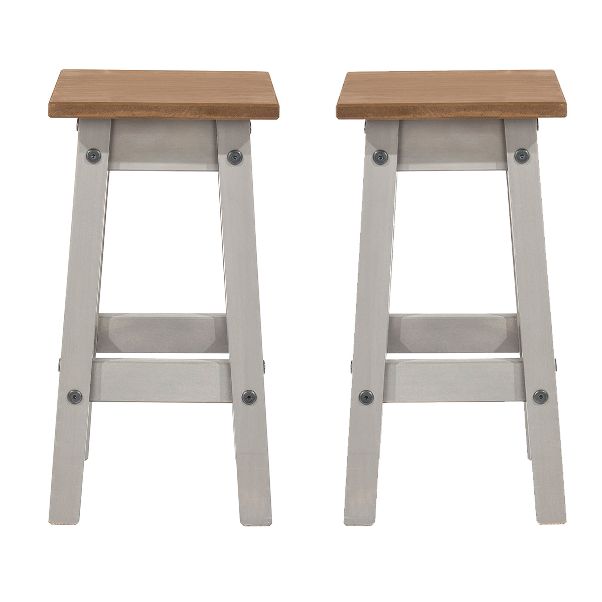 Wood Set of 2 Kitchen Stools Corona Gray | Furniture Dash