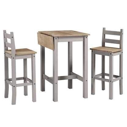 Wood Bar Height Dining Set of Drop Leaf Table and 2 Chairs Corona Gray | Furniture Dash