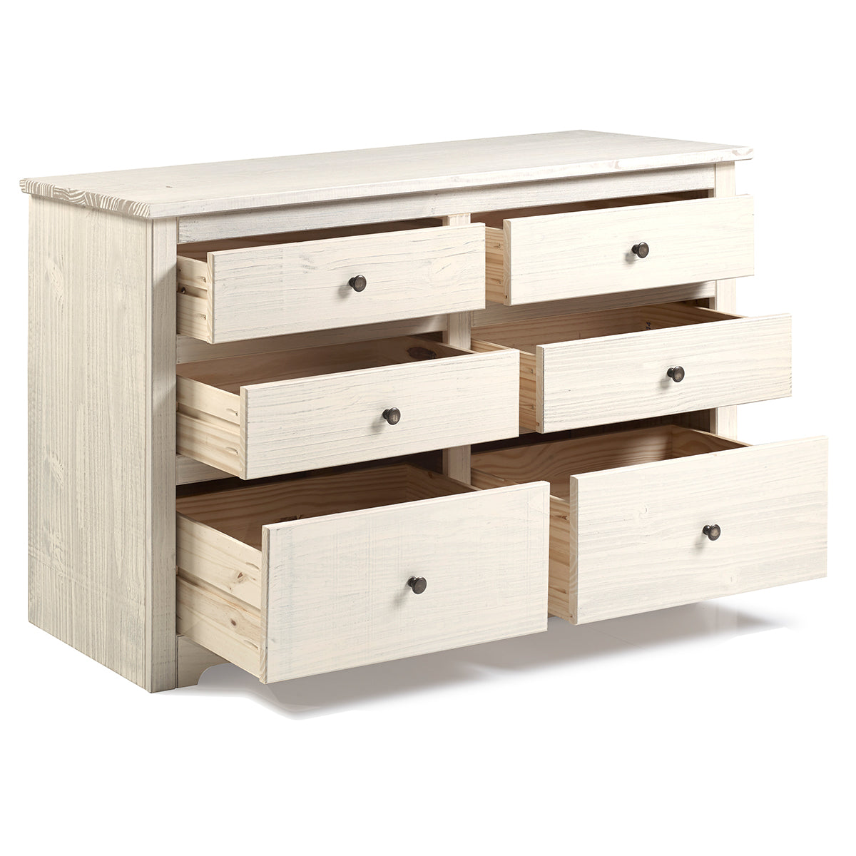 Wood Dresser 3+3 Drawers Chest White Distressed | Furniture Dash